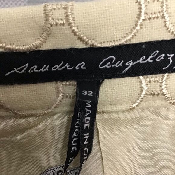 SANDRA Angelozzi designer 50% wool skirt tweed embroidered butter yellow size 32 - Picture 2 of 14